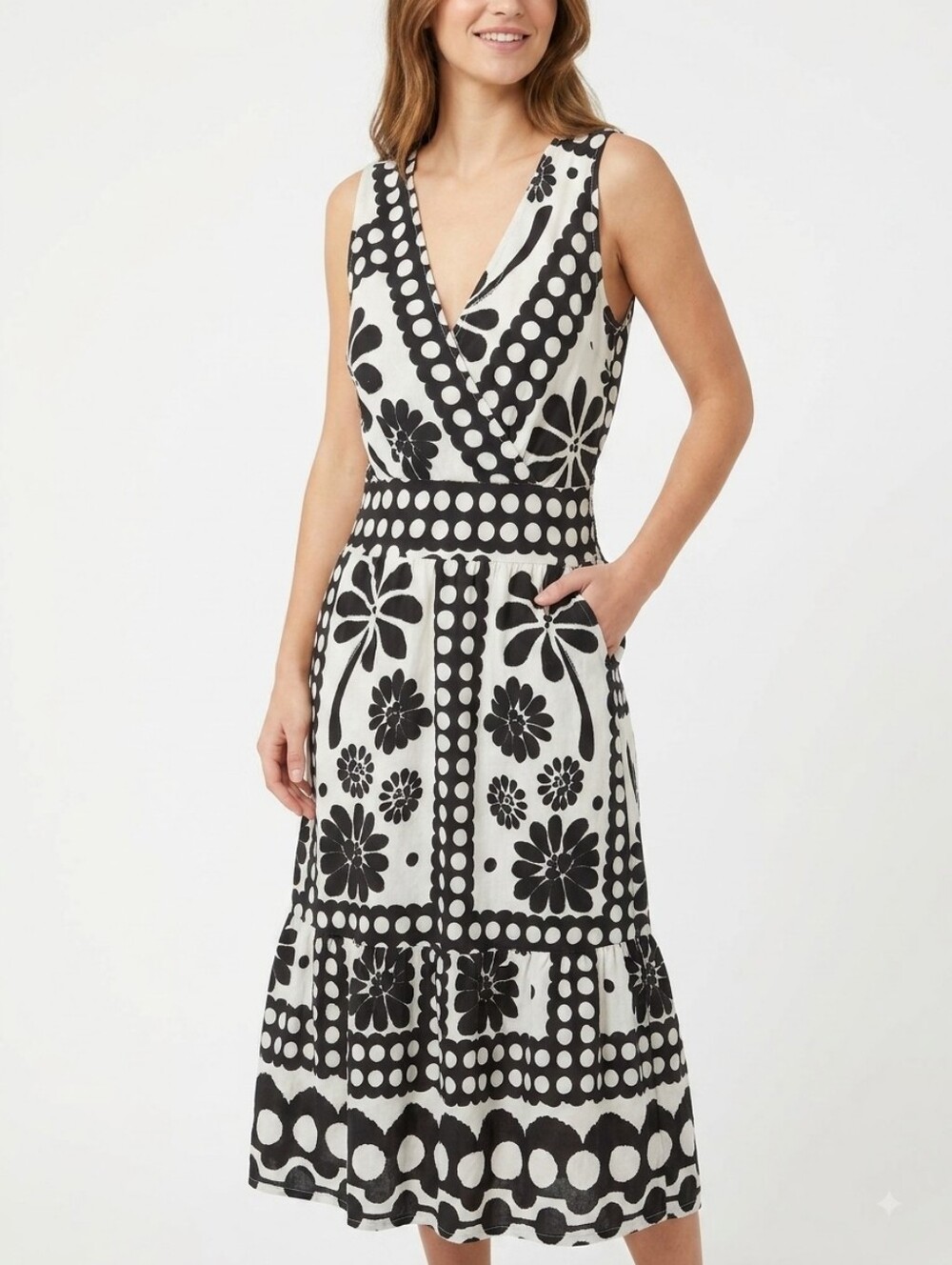 Spighe Di Lino Linen Cotton Floral Polka Dot Maxi Dress Made in Italy